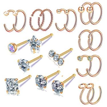 Imagem de Anel de nariz 18G de aço cirúrgico em forma de L para nariz piercing de nariz, piercing de nariz, argola, argola, anéis de nariz para mulheres