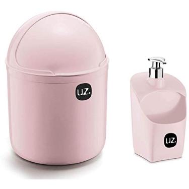 Imagem de Kit 2 Peças Lixeira De Pia 4 Litros e Porta Detergente 500ml UZ Rosa