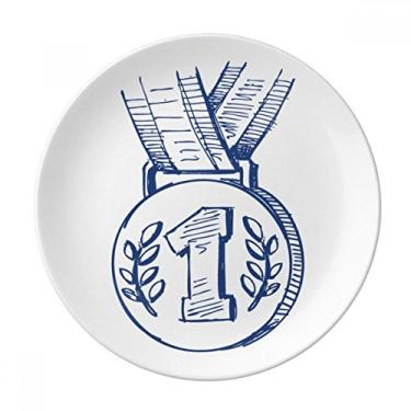 Imagem de Prato de medalha de campeonato de futebol azul decorativo de porcelana Salver louças de jantar
