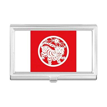 Imagem de Porta-cartões de visita com arte do signo de tigre e animal da China com recorte de papel