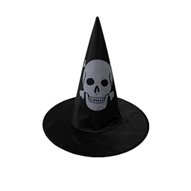 Imagem de Chapéu de bruxa infantil Bestgift chapéu de bruxa fantasia de Halloween chapéu de festa preto + caveira