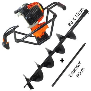 Imagem de Perfurador de Solo Profissional Para Plantio na Agricultura VPS520 Vulcan á Gasolina 2T 52cc 2,5hp Forte e Econômico Com Broca 80x10cm + Extensor 80cm