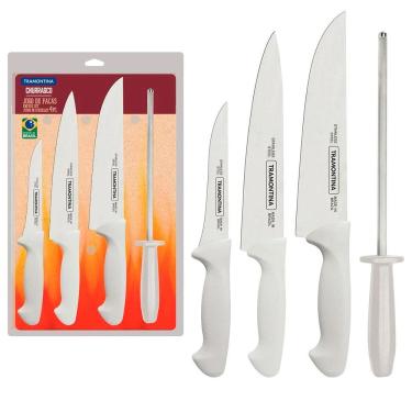 Imagem de Conjunto de Facas para Churrasco Tramontina 24699825 em Aço Inox com Chaira - 4 Peças