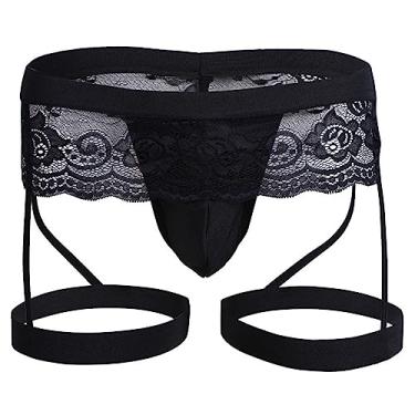 Imagem de SINMIUANIME Men's lace Anime Panties Three Point Underwear Sheer Mesh Bikini Briefs T-back G-string Panty Sexy (1533Black, XL)
