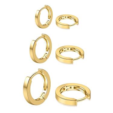 Imagem de micuco Conjunto de 3 pares de brincos de argola pequenos para mulheres, brincos de argola banhados a ouro 14K para homens, conjunto de brincos hipoalergênicos de cartilagem minúscula, Latão, Sem pedra