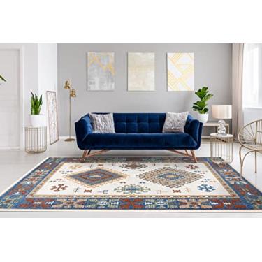 Imagem de Tapete Aurora Retangular de 140X200 cm, Cor Azul, Vermelho e Bege, Edantex.