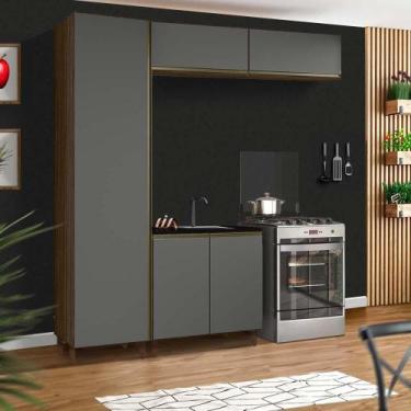 Imagem de Cozinha Compacta 4 Módulos 100% Mdf Com Porta Basculante Amêndoa Chumb