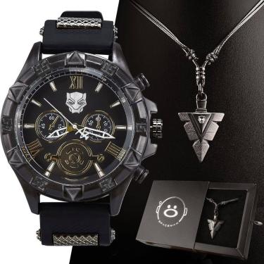 Imagem de Kit Relogio Masculino black Pantera analógico presente