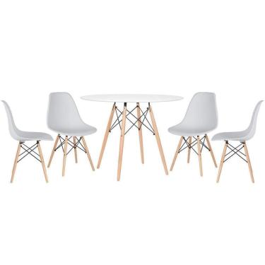 Imagem de Mesa Redonda Eames 100cm Branco + 4 Cadeiras Cinza Claro
