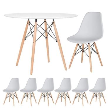 Imagem de Mesa Redonda Eames 100cm Branco + 6 Cadeiras Cinza Claro