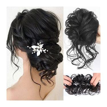 Imagem de Mulheres Bun Scrunchies Coque Rabo de Cavalo Chignon Cabelo Humano Brasileiro Cacheado Ondulado Extensões de Coque Desarrumado Pedaços de Cabelo Feminino Coque Desarrumado Pedaço de Cabelo Pão (Color