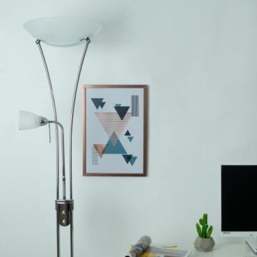 Imagem de Luminária Coluna Abajur De Chão Em Metal Cromado E Vidro Branco Fosco
