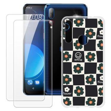 Imagem de MILEGOO Capa HTC Desire 19 Plus + 2 peças protetoras de tela de vidro temperado, capa de TPU de silicone macio à prova de choque para HTC Desire 19S (6,2 polegadas)