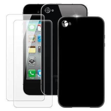 Imagem de MILEGOO Capa para iPhone 4 + 2 peças protetoras de tela de vidro temperado, capa ultrafina de silicone TPU macio à prova de choque para iPhone 4S (3,5 polegadas) preta