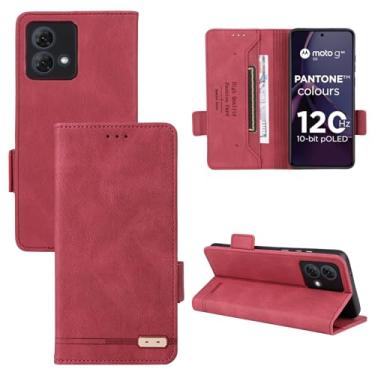 Imagem de Capa para Motorola Moto G84 Capinha de couro PU com suporte para cartão case flip de proteção com fechamento magnético - Vermelho