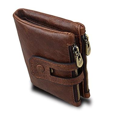 Imagem de Carteira masculina de couro, porta-cartão de crédito, bolso para moedas, carteira com proteção RFID, B, tamanho �nico