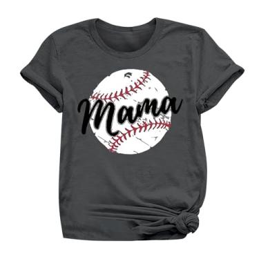 Imagem de PKDong Camiseta de beisebol mamãe beisebol camiseta gola redonda camiseta manga curta tops femininos 2024 modernos tops femininos, Cinza escuro, XXG