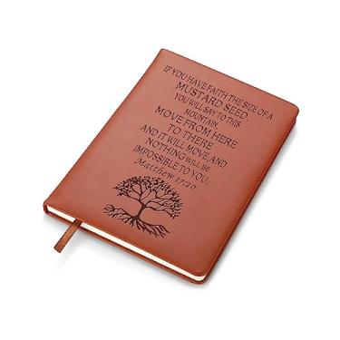 Imagem de RSRXEDL Diário de escrita da Árvore da Vida para mulheres e homens - Caderno de couro artificial - Caderno pautado 14 x 21 cm Caderno de regras universitárias (Mateus 17:20)