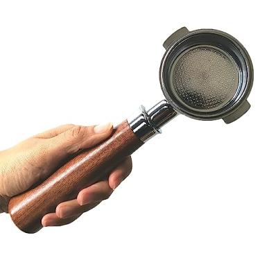 Imagem de Porta-filtro sem fundo de 51 mm, 2 orelhas para máquina de café expresso Delonghi 304, peças de substituição para suporte de café, funil, alça de cesta de madeira