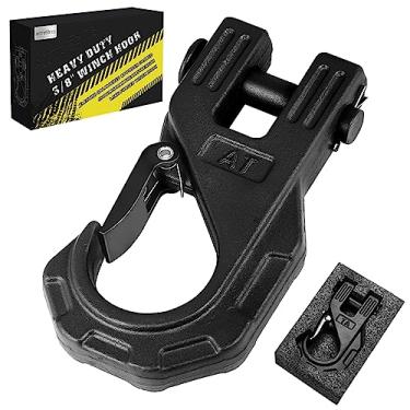 Imagem de Gancho para guincho AUTOBOTS 3/8 serviços pesados, máx. 20 ton (40.500 lb), de aço forjado, com trava de segurança, gancho deslizante, gancho reboque, corda sintética, quadriciclo e UTV, preto