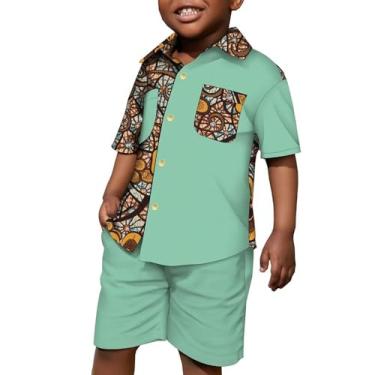 Imagem de XIAOHUAGUA Conjunto de 2 peças de camisa e shorts de manga curta com estampa africana para bebês meninos, roupas infantis, C9, 7-8 Anos