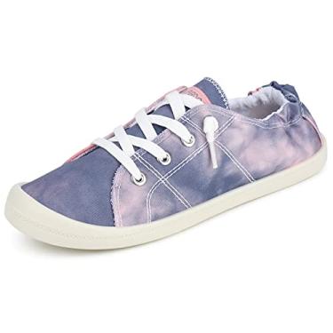 Imagem de JENN ARDOR Tênis feminino de lona de cano baixo sem cadarço, confortável, casual, sapatilha de caminhada, Azul 2, 40