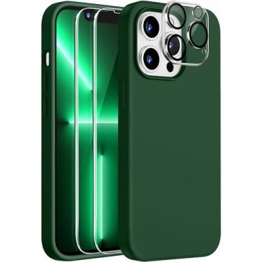 Imagem de Dssairo [Capa 5 em 1 para iPhone 13 Pro Max de 6,7 polegadas, com 2 protetores de tela + 2 protetores de lente da câmera, capa protetora ultrafina à prova de choque de silicone líquido (verde alpino)