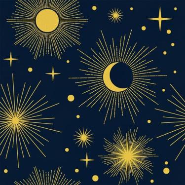 Imagem de Wallercity Papel de parede azul marinho/amarelo estrelas lua descascar e colar céu noturno escuro sol papel de parede autoadesivo estrela decalques vinil à prova d'água lua/sol papel de contato para