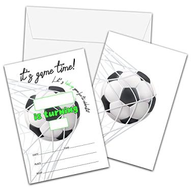 Imagem de Convites de aniversário de futebol com envelopes - Cartão de convite de festa de aniversário de futebol para meninos / meninas - It's Game Time Fill-in Convites Cards - Celebração de festa infantil