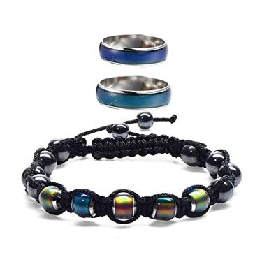 Imagem de Caiyao Anel que muda de cor, pulseira de humor, emoção, índice de temperatura, anel de cobre para mudança de cor, cordão ajustável para mulheres e homens