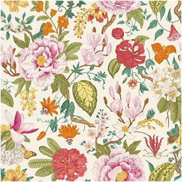 Imagem de Blooming Wall DPYC02-1 Papel de parede vintage de peônia e flores da primavera texturizado, autoadesivo, papel de parede pré-colado, decoração de parede