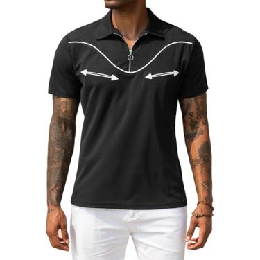Imagem de URRU Camisa polo masculina slim fit golfe manga curta moda estilo ocidental polo, Preto, G