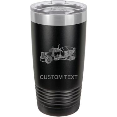 Imagem de Caminhão betoneira de 590 ml copo de aço inoxidável isolado a vácuo personalizado de parede dupla gravado a laser, caneca de café, personalizado, preto