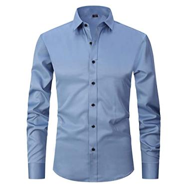 Imagem de Camisetas masculinas verão outono manga longa gola alta trabalho camisas masculinas 2024 Trendy Y2K, B-816 Azul royal, 3G