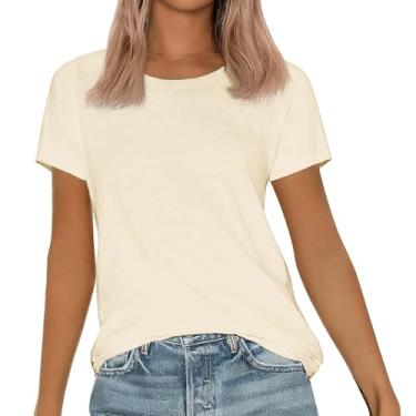 Imagem de Camisetas femininas casuais verão cor sólida camisetas básicas folgadas manga curta gola redonda túnica moderna leve, Branco, P