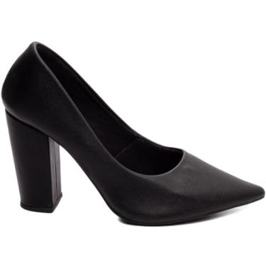 Imagem de Torricella, Sapato Scarpin Salto Alto Grosso Bloco Bico Fino Feminino Social 9cm (Preto, BR, Adulto, Numérico, P, 37)
