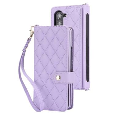 Imagem de POYUFRG Capa de couro para Samsung Galaxy Z Fold 6, fecho magnético de dois lados, capa carteira elegante com 6 compartimentos para cartão e suporte para S-Pen, roxa
