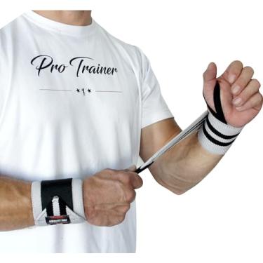 Imagem de Munhequeira Elástica proteção punho Cross Powerlifting Lpo Pulso Levantamento de Peso Musculação (Cinza com Preto, E 8mm)