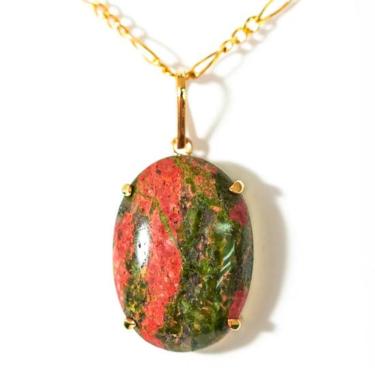 Imagem de Colar Unakita Cabochão Oval Pedra Natural Garra Prata 950