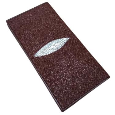 Imagem de Bolsa de mão fina fina estilo unissex autêntica Stingray Skin feminina masculina fina carteira dobrável para cartão de couro genuíno feminino masculino, Marrom, Lazer