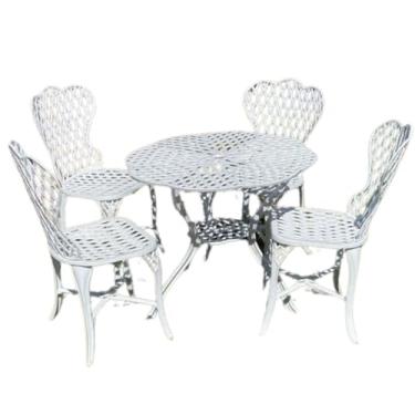 Imagem de Conjunto de Mesa Bambu e 4 Cadeiras de Alumínio Fundido para Área Externa Jardim Varanda