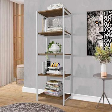 Imagem de Aparador De Sala Em Aço 5 Prateleiras 50 Cm Imbuia Branco Zed Steel Mobile