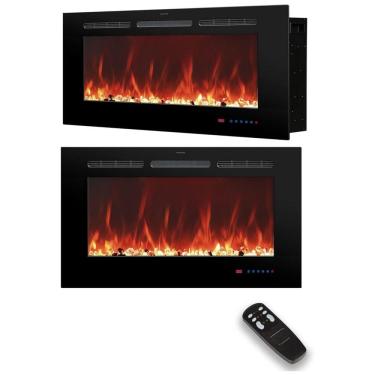 Imagem de Lareira Elétrica de Embutir A44x76L com Temporizador e Chamas Realista, 110V 1500W, Oxhark, Preta