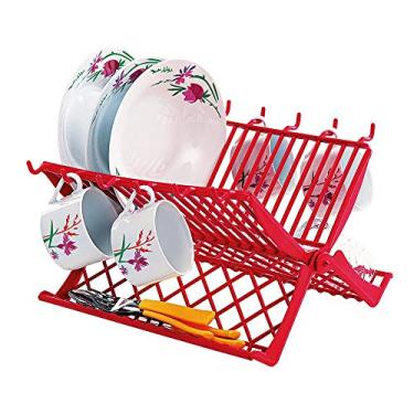 Imagem de Escorredor De Louça Dobrável 16 Pratos 12 Xícaras Resistente (Vermelho)