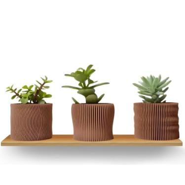 Imagem de Kit 3 Vasinhos Suculentas e Cactos Chapecot Para Decoração Jardim Casa Cores Branco Preto Marrom Nude (Marrom)