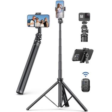 Imagem de SelfieShow Tripé de Telefone de 75 ", Tripé de Bastão de Selfie com Controle Remoto e Suporte de Telefone, Tripé Extensível para Iphone, Suporte de Tripé de Telefone Celular de Alumínio Tripé de Viage