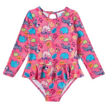 Imagem de Maiô Manga Longa Bebê e Infantil Safari Rosa Tip Top