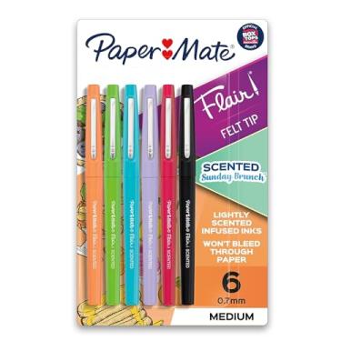 Imagem de Paper Mate Canetas com ponta de feltro perfumadas Flair, aromas e cores sortidas para brunch de domingo, 0,7 mm, 6 unidades