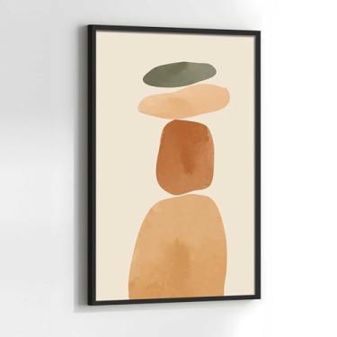 Imagem de Quadro Abstrato em Pedras Minimalista com Moldura Decorativo 90x60 Sala de jantar Quarto Decoração Vertical Parede