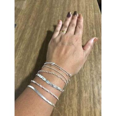 Imagem de Conj. 7 Pulseira Prata Legitima 925 Fio Bolinha Laminada - Não informa